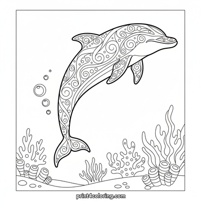 Oceanic Acrobat: Dolphin's Crystal Dive - free printable coloring page