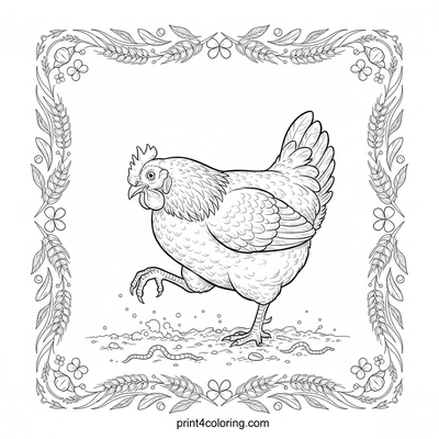 The Energetic Scratching Hen - free printable coloring page