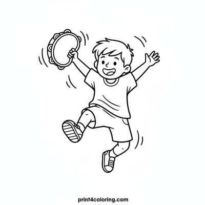 Joyful Tambourine Jumper - free printable coloring page