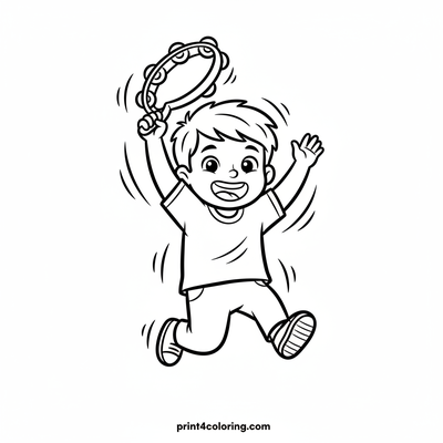 Joyful Tambourine Jumper! - free printable coloring page