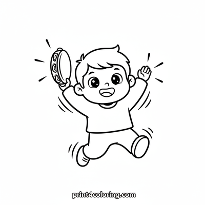 Joyful Jumper with a Tambourine - free printable coloring page
