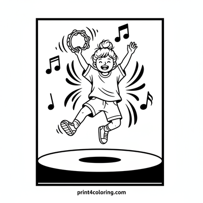 Joyful Tambourine Jumper! - free printable coloring page