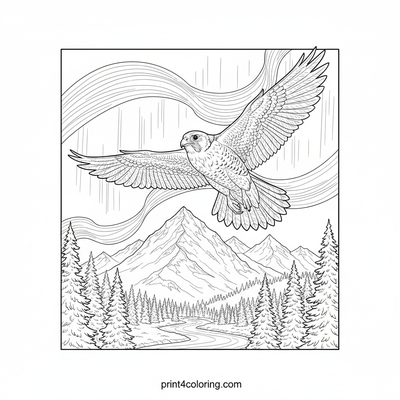 Aurora Falcon's Celestial Dance - free printable coloring page