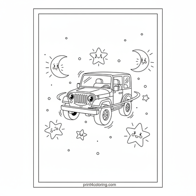 Eugene the Jeep's Magical Starry Night - free printable coloring page