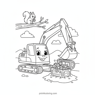 Excavator's Golden Discovery - free printable coloring page