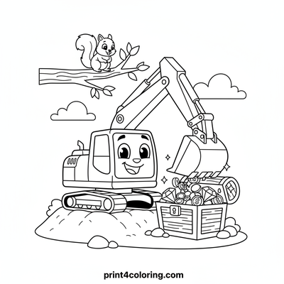 Excavator's Dazzling Treasure Dig - free printable coloring page
