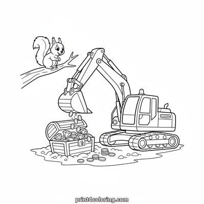 Excavator's Golden Discovery - free printable coloring page