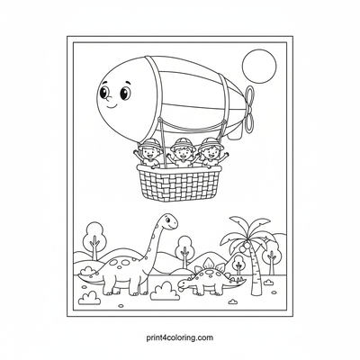 Blimp Expedition to Dino Valley - free printable coloring page