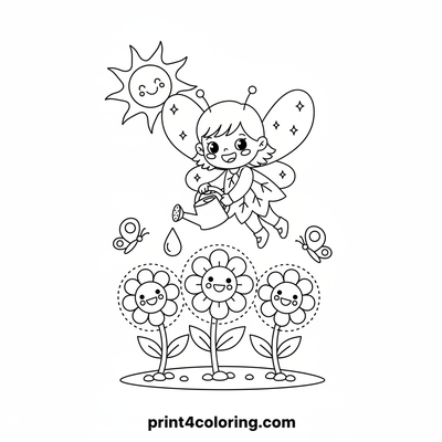 Fairy's Sparkling Garden Delight - free printable coloring page