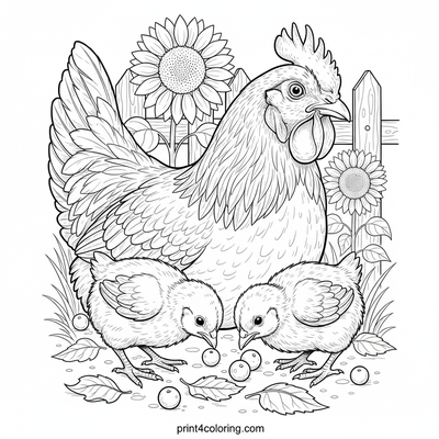 Expert Garden Foragers: Hen and Her Chicks - free printable coloring page