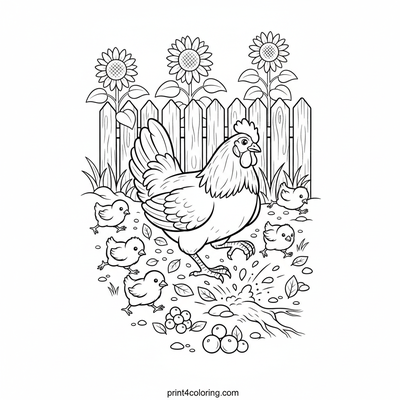 Garden Feast: Mama Hen and Her Busy Chicks