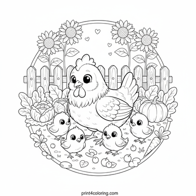 Cozy Garden Foragers: A Hen and Her Chicks