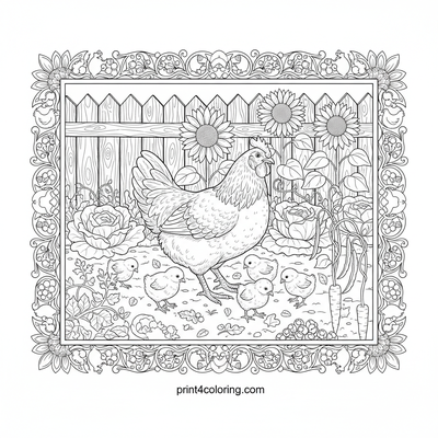 Sunny Garden Foragers: A Hen and Her Chicks