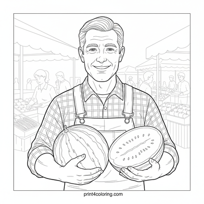 Farmer's Market Watermelon Masterpiece - free printable coloring page