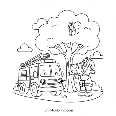 Park Rescue Fun: Fire Truck & Kitten - free printable coloring page