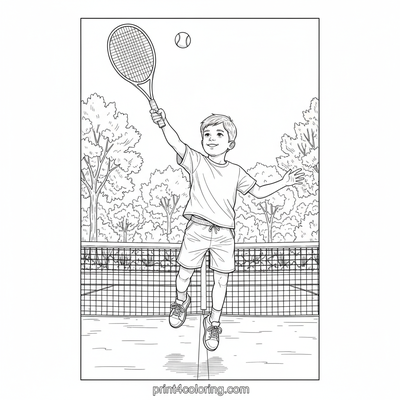 Little Tennis Star's First Serve - free printable coloring page