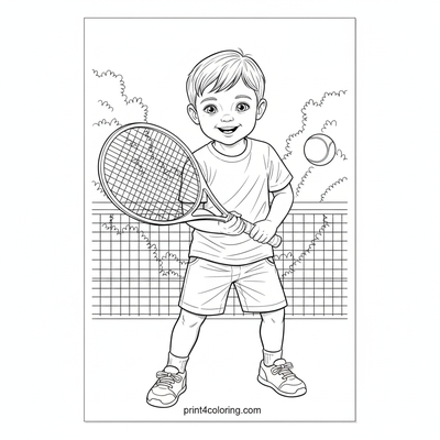 First Serve Focus: Young Tennis Star - free printable coloring page