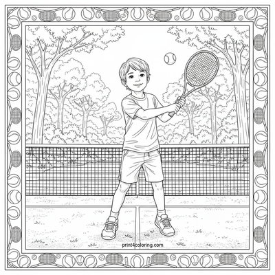 Future Tennis Star's First Serve - free printable coloring page