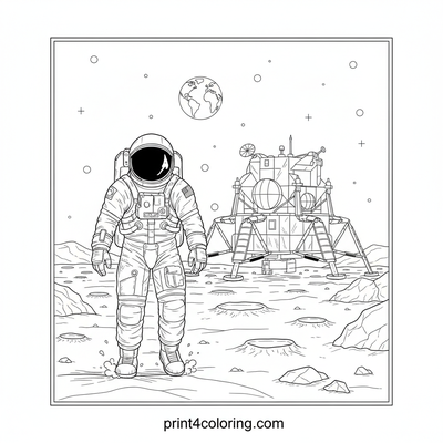Astronaut's First Moonwalk - free printable coloring page