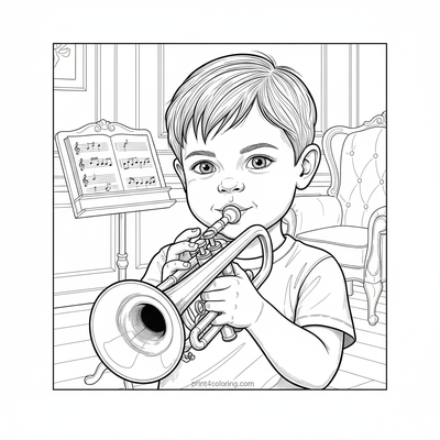 Little Musician's First Trumpet Lesson - free printable coloring page