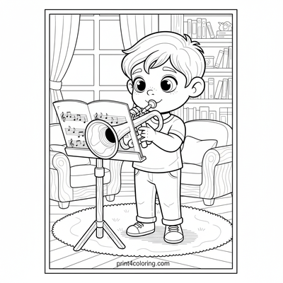 First Trumpet Lesson: A Young Musician's Cozy Start - free printable coloring page