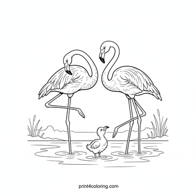 Flamingo Family's Gentle Wading - free printable coloring page