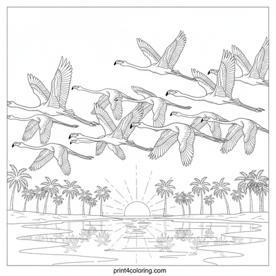 Sunset Serenade: Flamingos in Formation - free printable coloring page