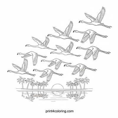 Graceful Flamingo Sunset Soar - free printable coloring page