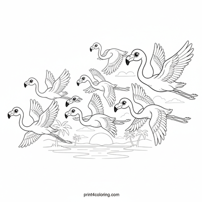 Graceful Flamingo Sunset Soar - free printable coloring page