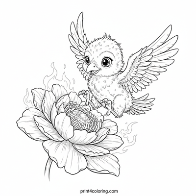 Sparklewing Phoenix on a Glowing Blossom - free printable coloring page