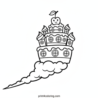 Magical Floating Cake Castle - free printable coloring page