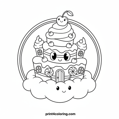 The Sweet Dream Floating Cake Castle - free printable coloring page