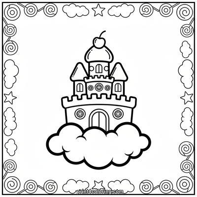 Sweet Dreams Floating Cake Castle - free printable coloring page