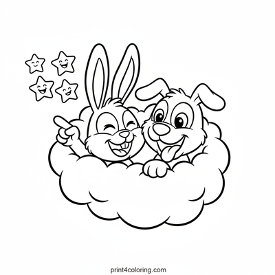 Giggles in the Clouds: Floppy & Bingo's Starry Daydream - free printable coloring page