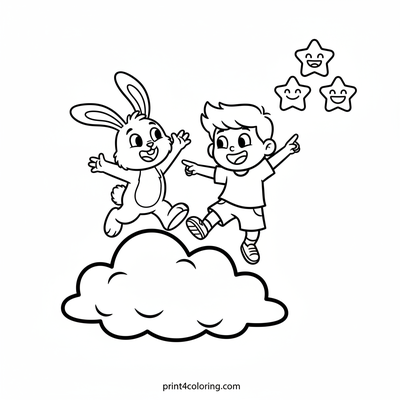 Floppy & Bingo's Dreamy Cloud Ride - free printable coloring page