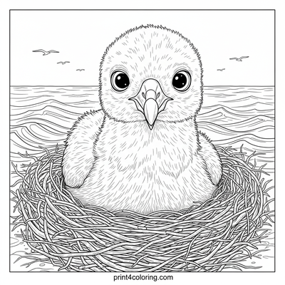 Curious Albatross Chick's Cliffside Gaze - free printable coloring page