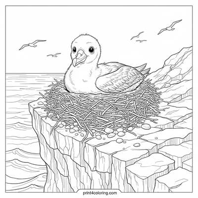 Curious Albatross Chick's Cliffside Debut - free printable coloring page