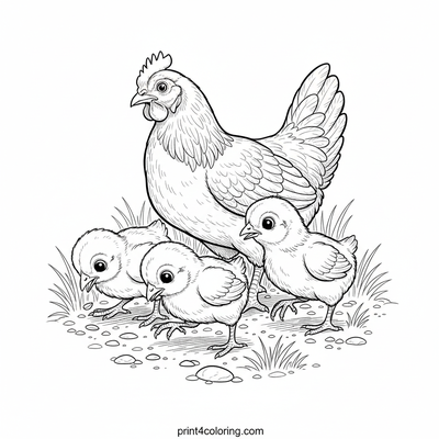 Fluffy Explorers and Watchful Hen - free printable coloring page