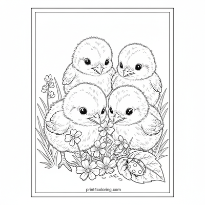 Fluffy Chicks' Meadow Discovery - free printable coloring page