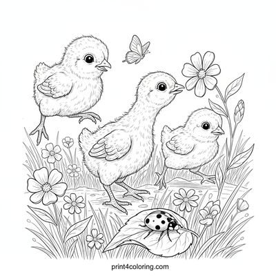 Meadow Explorers: Fluffy Chicks & Ladybug Friends - free printable coloring page