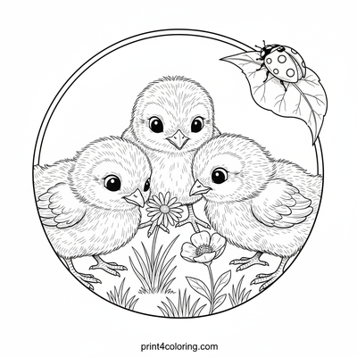 Meadow Explorers: Fluffy Chicks and a Ladybug Friend - free printable coloring page
