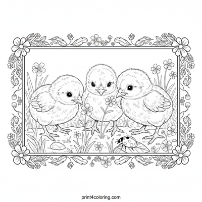 Fluffy Chicks' Sunlit Meadow Exploration - free printable coloring page