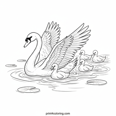 Fluffy Cygnets' First Swim Adventure - free printable coloring page