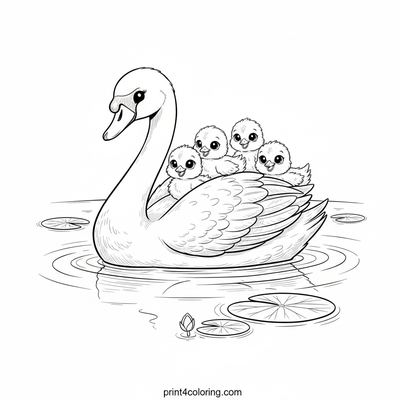 Fluffy Cygnets' First Swim Adventure - free printable coloring page