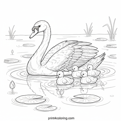 Fluffy Cygnets' First Swim - free printable coloring page