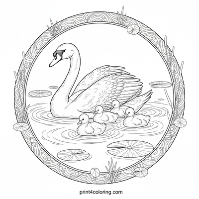 Graceful Swan & Fluffy Cygnets' First Swim - free printable coloring page