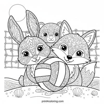 Fluffy Forest Friends' Beach Volleyball Bash - free printable coloring page