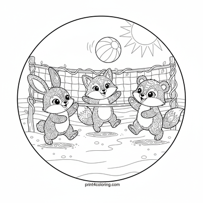 Fluffy Friends' Beach Volleyball Bonanza - free printable coloring page