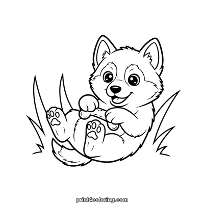 Happy Husky Puppy Playtime - free printable coloring page