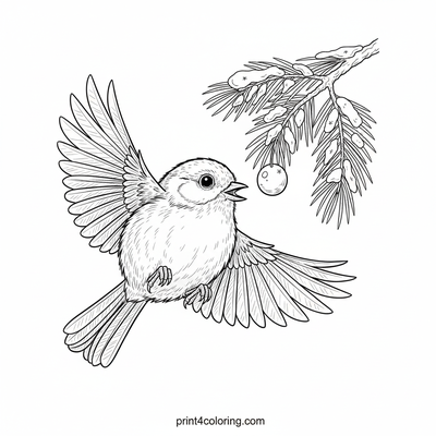 Fluffy Winter Chickadee's Berry Delight - free printable coloring page